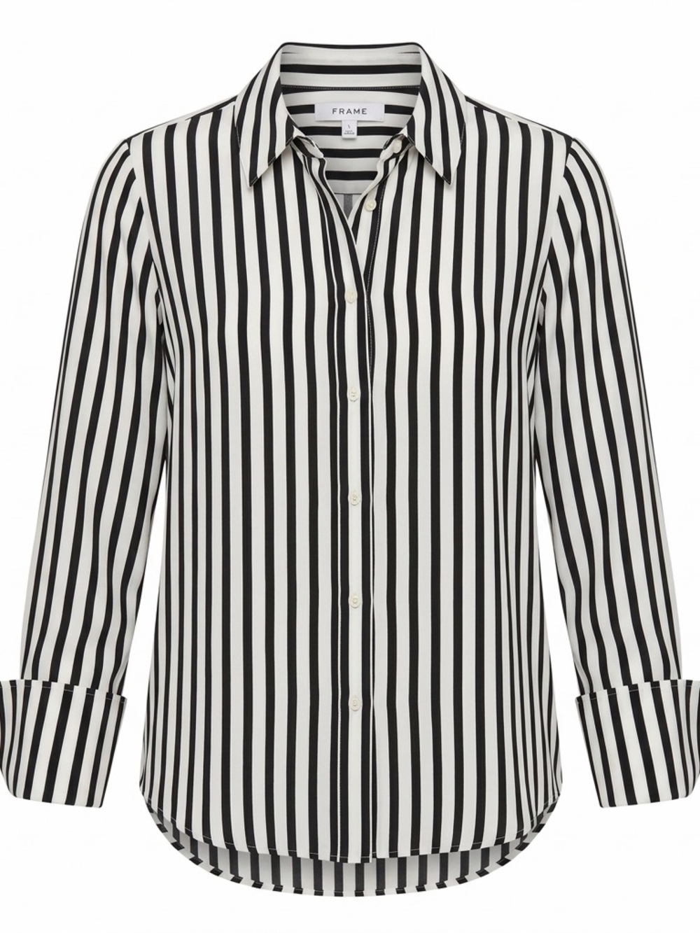 Frame Denim Black and White Striped Long-Sleeve Button Down Shirt